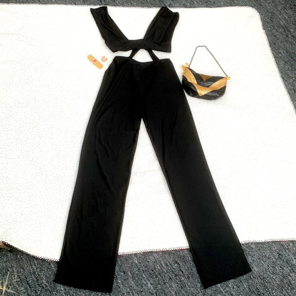 Cutout Straight-Leg Slit Black Jumpsuit (95% new)